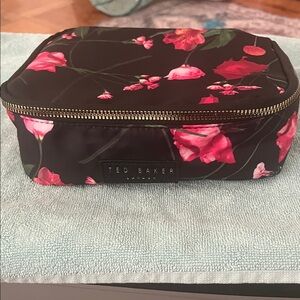 Ted Baker Black and Pink Floral Makeup Bag